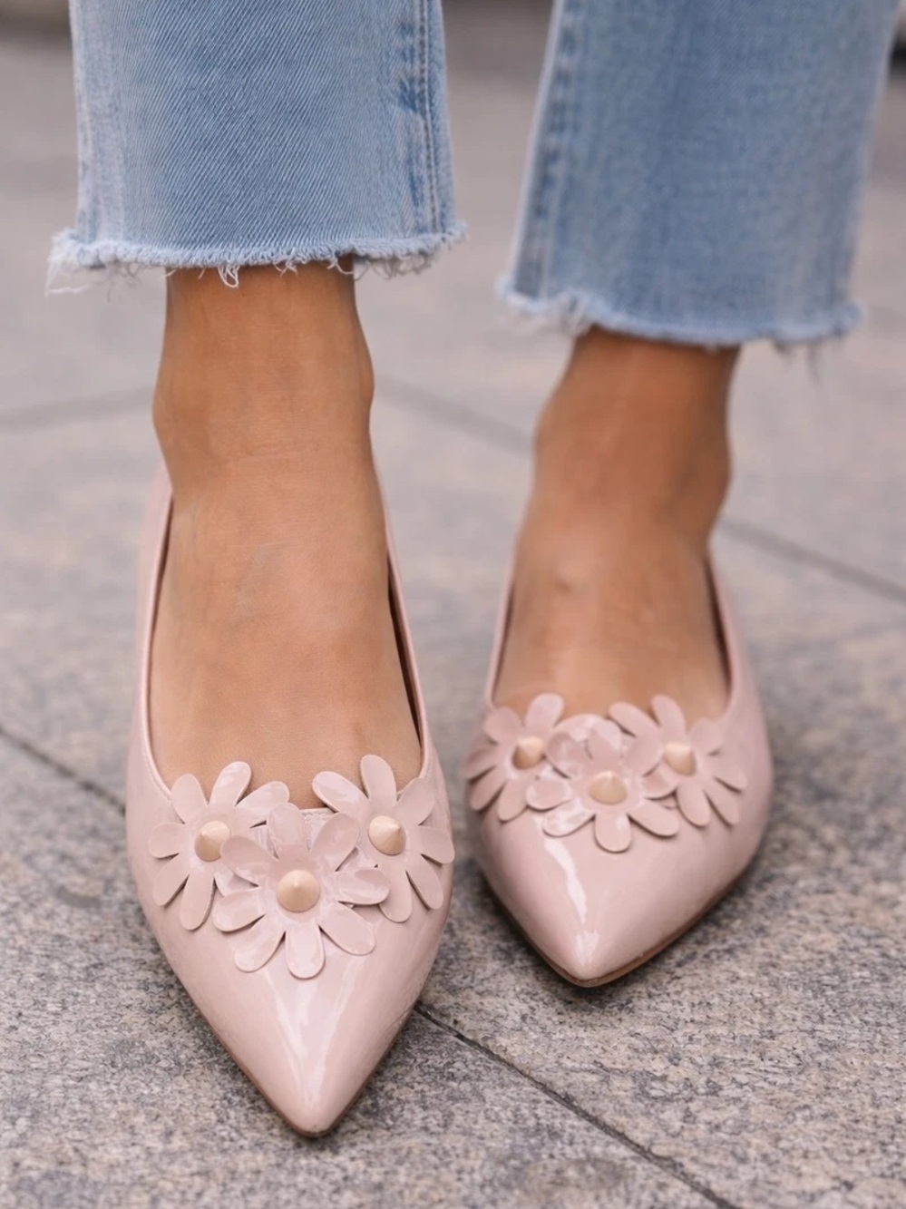 Paolo Blush Pink Pointed Toe Floral Applique Flats
